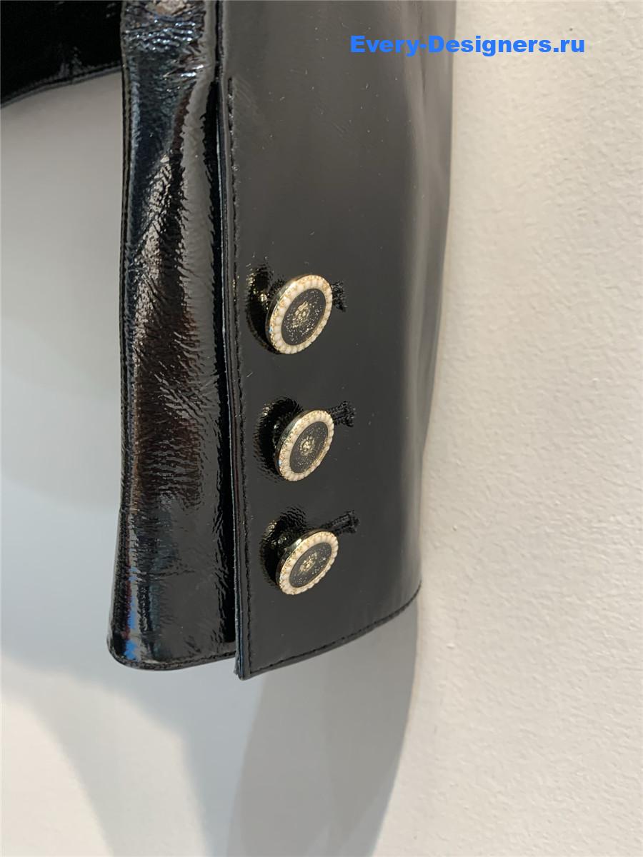 Ch**el black lambskin short leather jacket