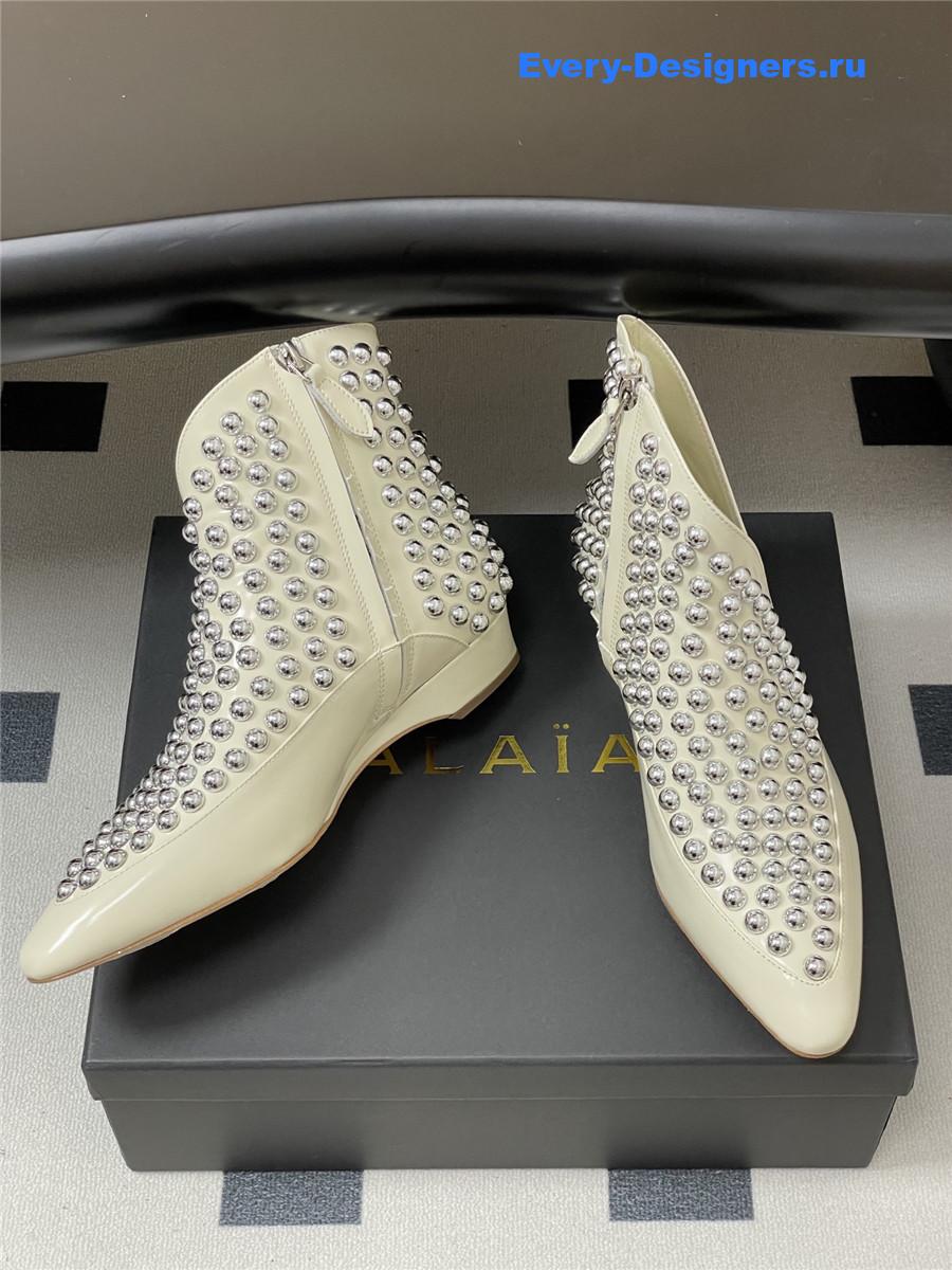 ALAIA Studded White Leather Ankle Boot
