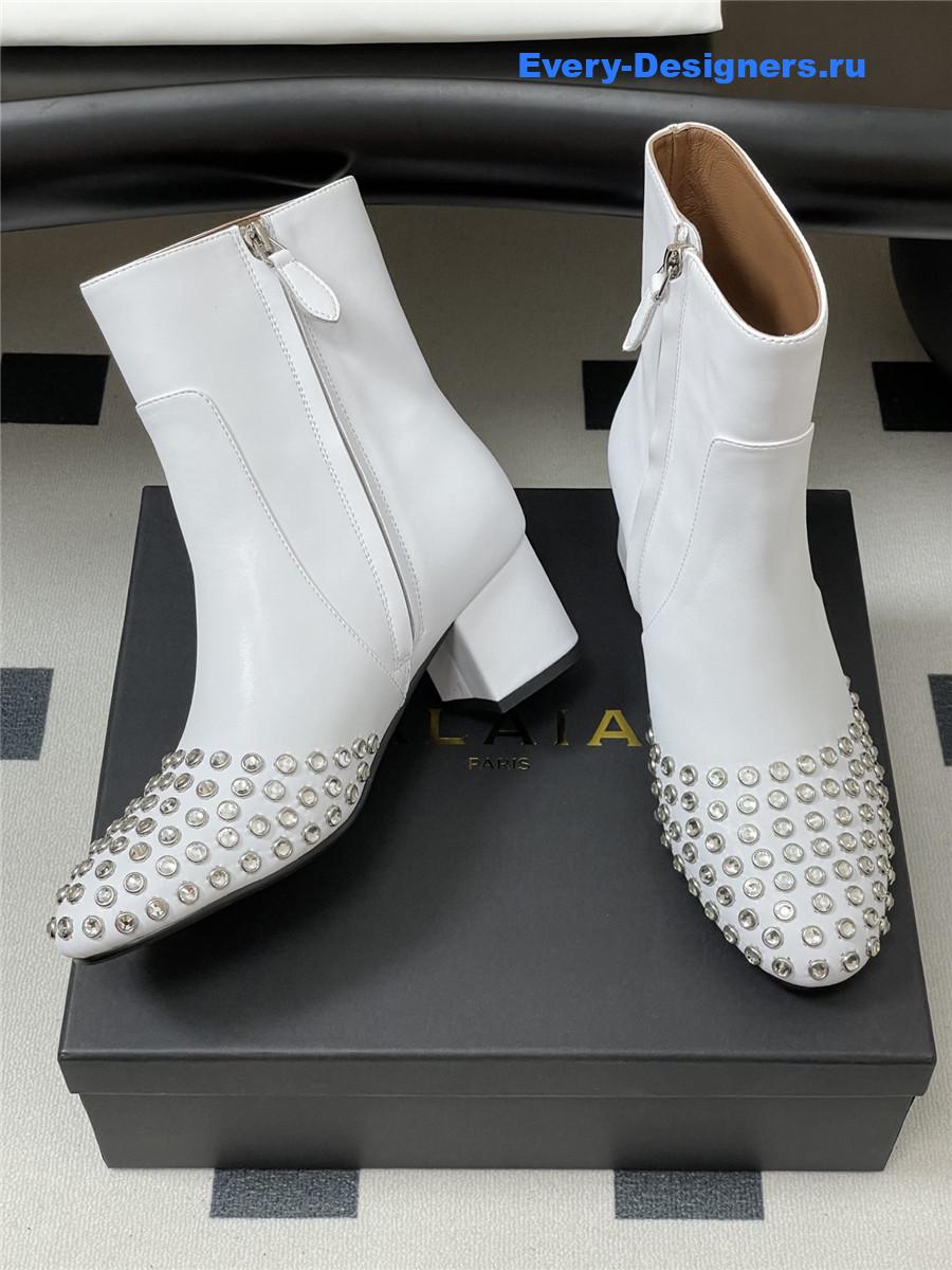 Alaia White Embellished Suede Ankle Boots
