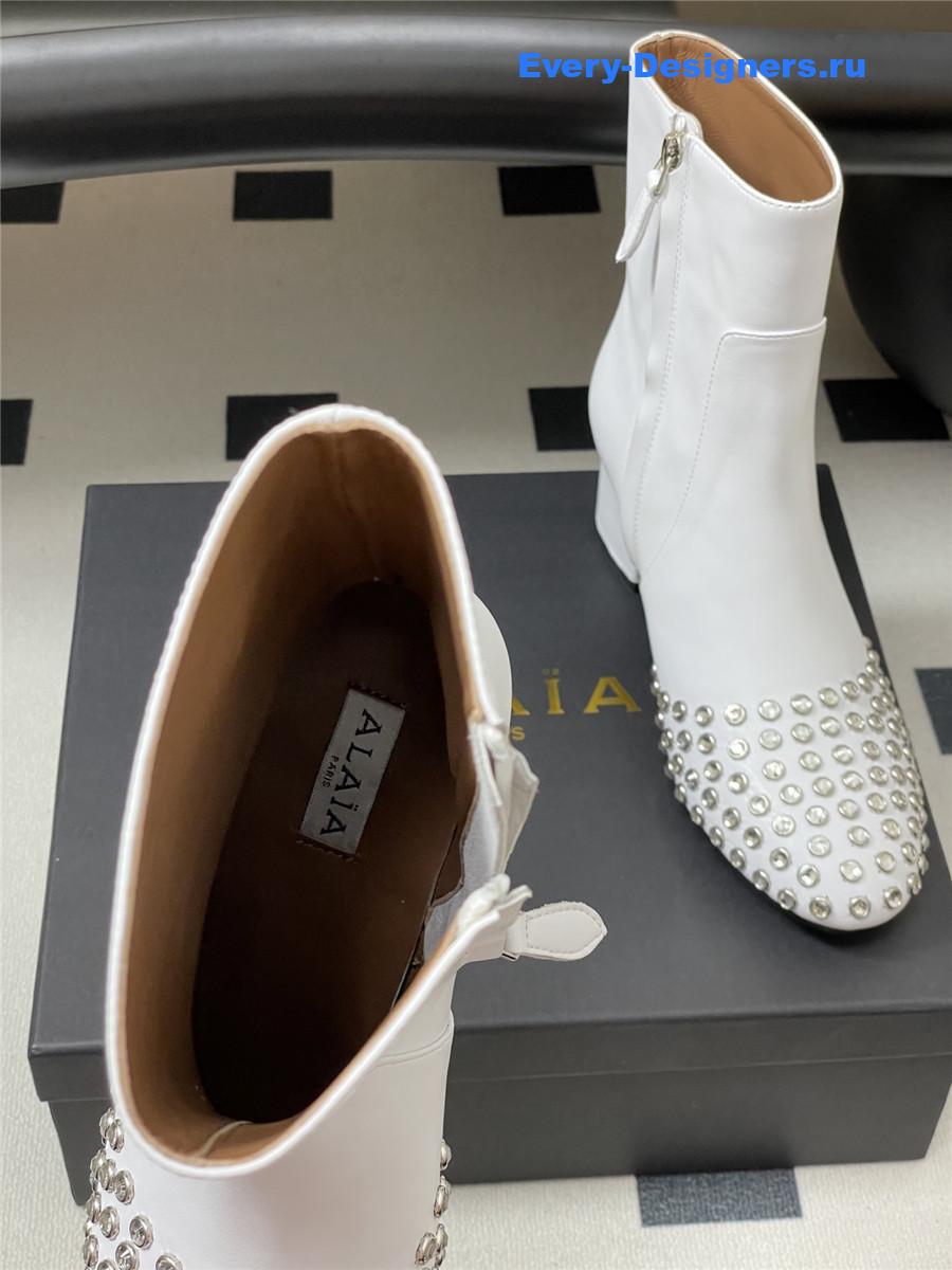 Alaia White Embellished Suede Ankle Boots