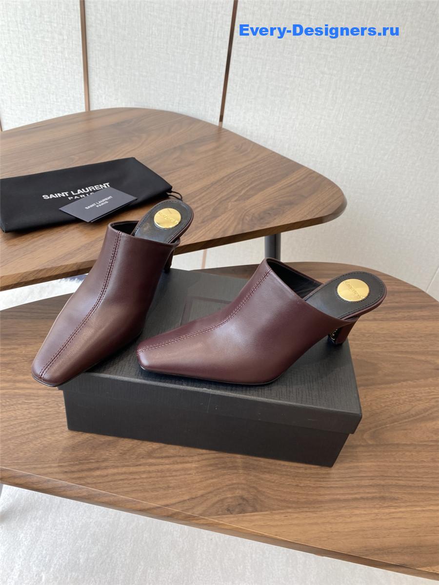 Sa1nt Lau*nt burgundy leather mules