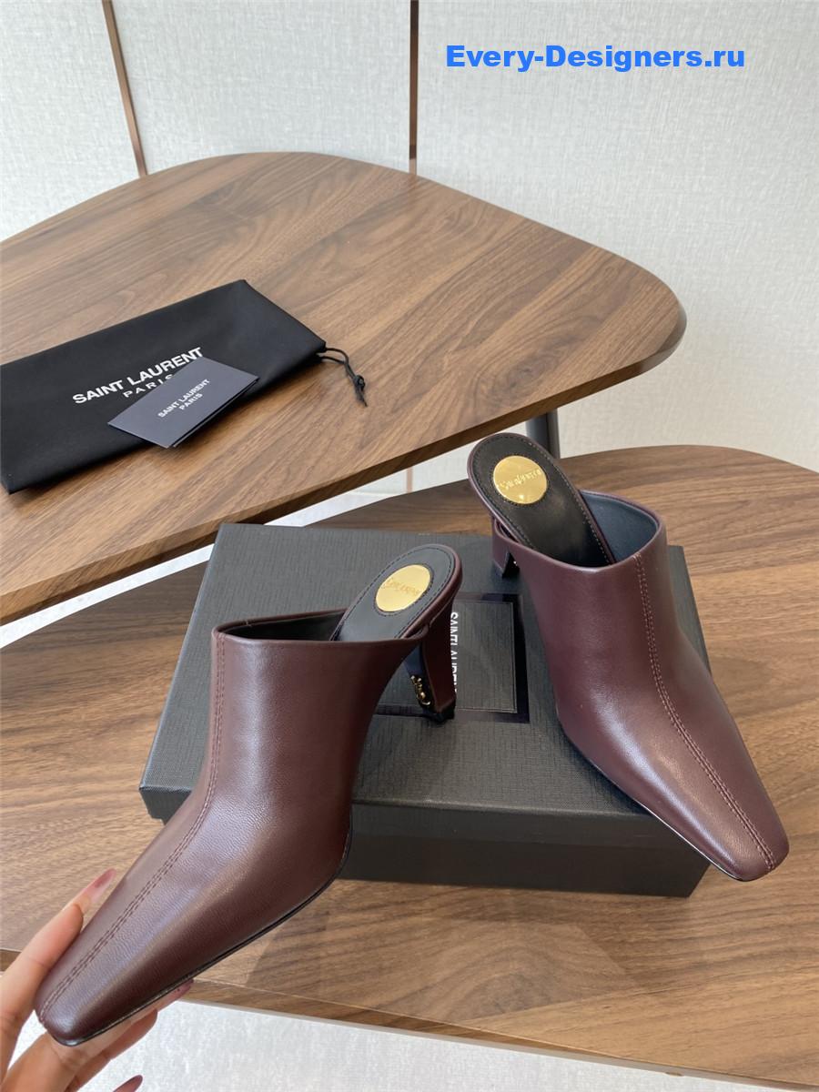 Sa1nt Lau*nt burgundy leather mules