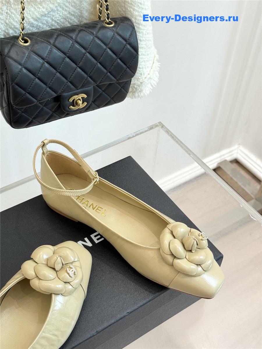 Ch**el beige camellia mary jane flats