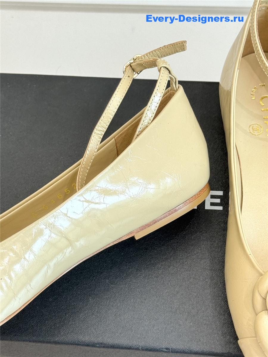 Ch**el beige camellia mary jane flats