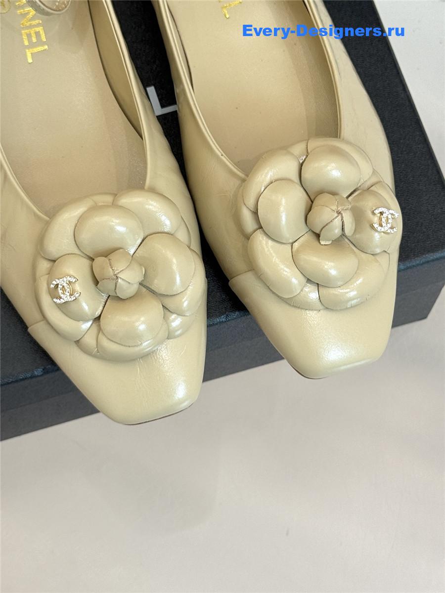 Ch**el beige camellia mary jane flats