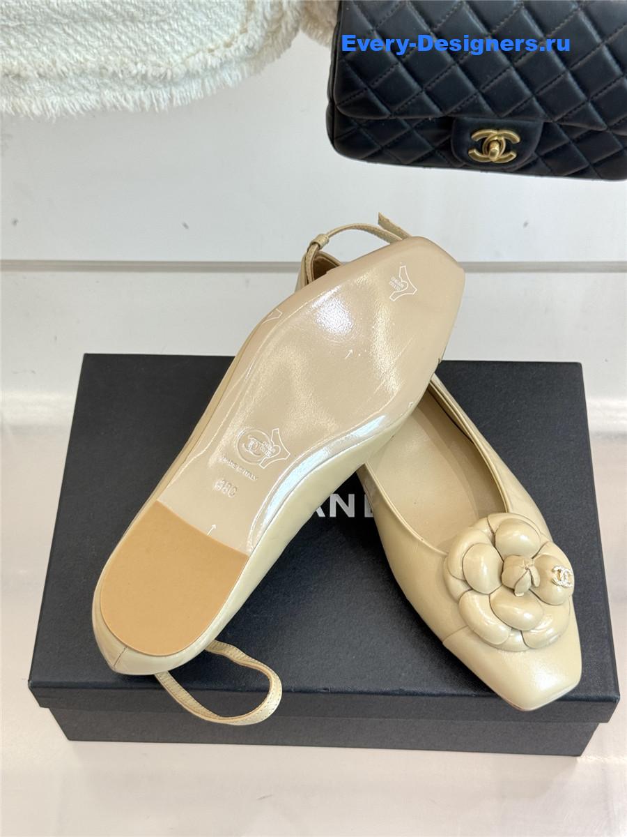 Ch**el beige camellia mary jane flats