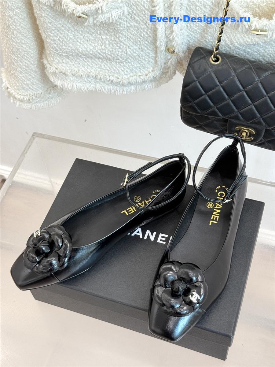 Ch**el black camellia mary jane flats