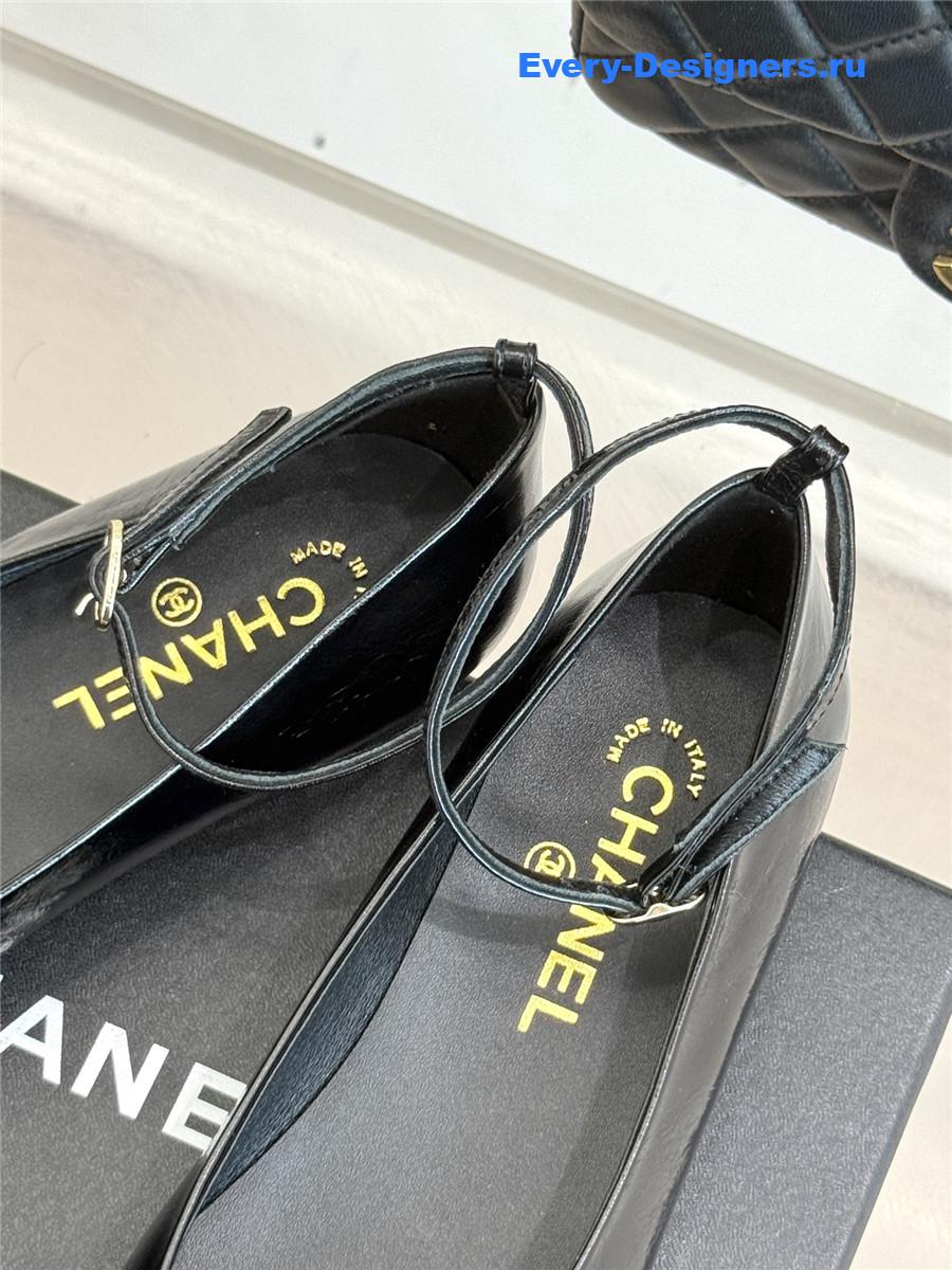 Ch**el black camellia mary jane flats