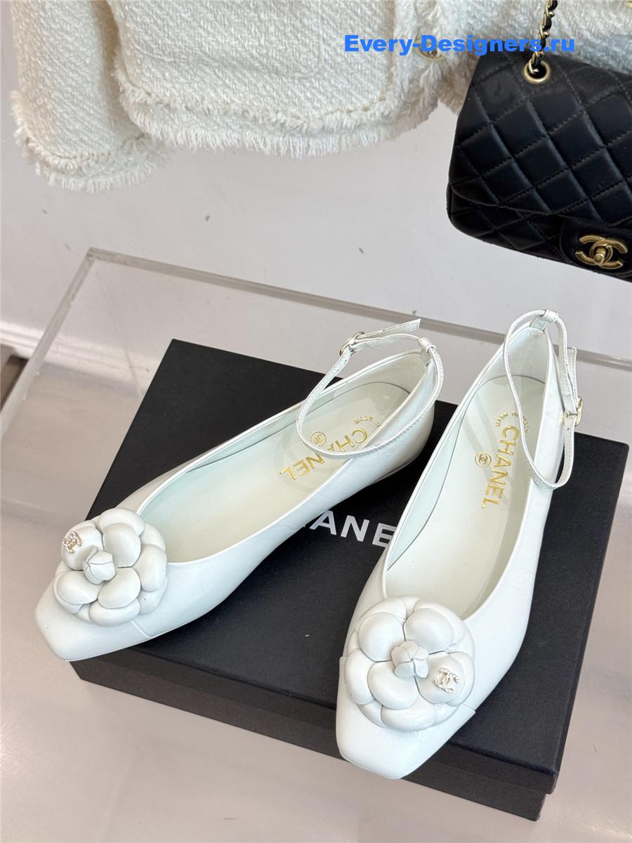 Ch**el white camellia mary jane flats