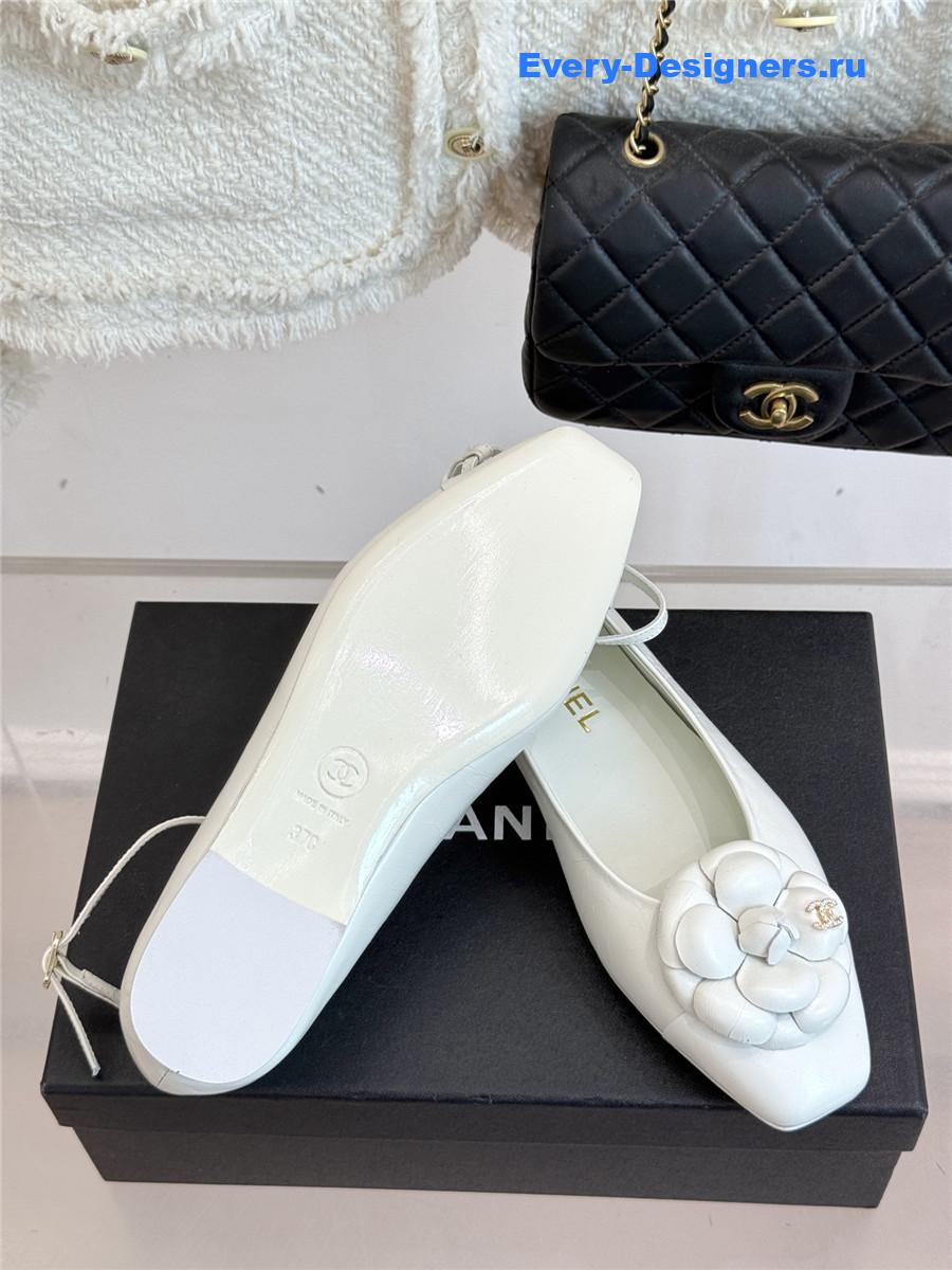 Ch**el white camellia mary jane flats