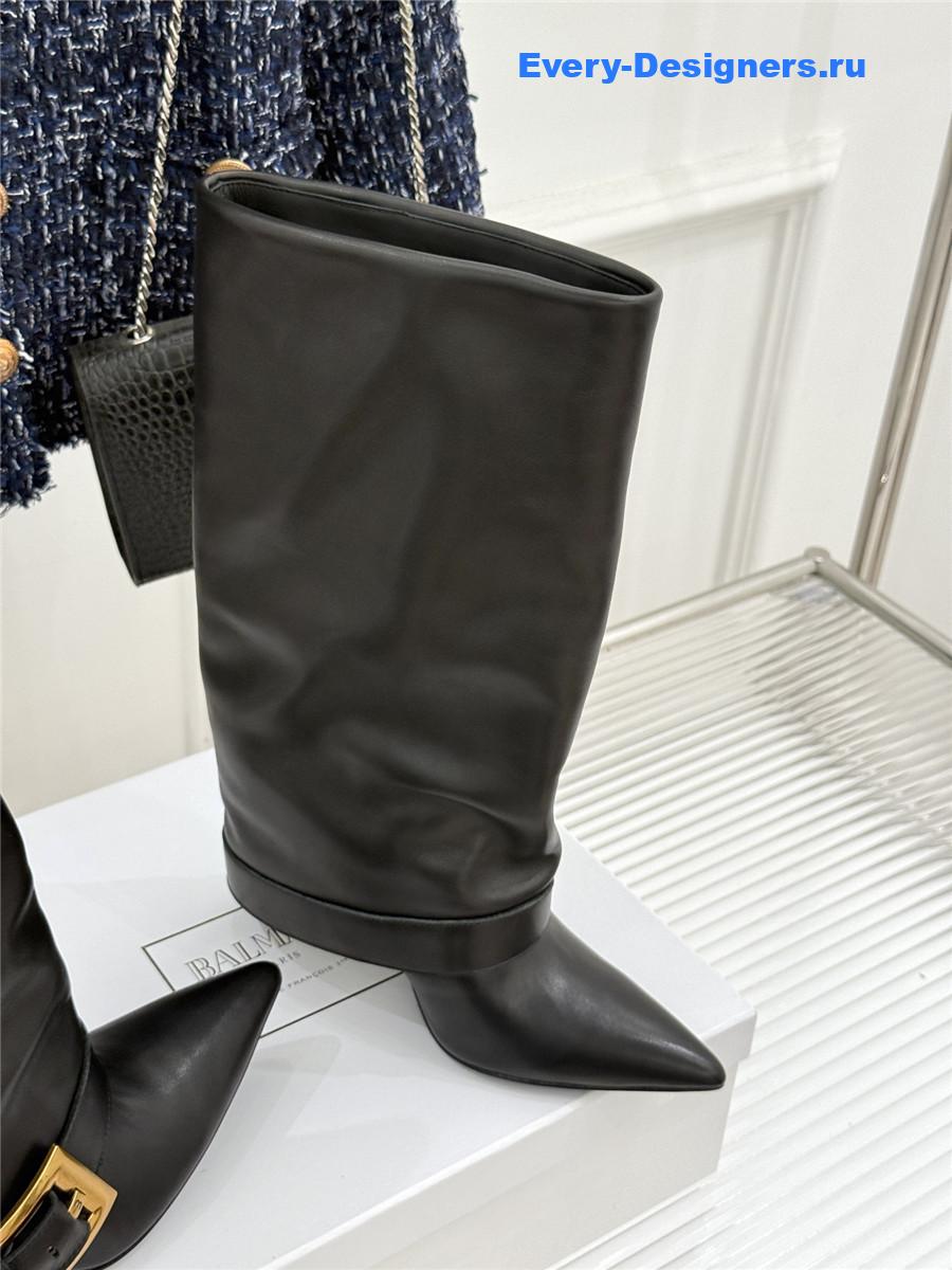 Balmain Anthe Black Leather Knee-High Boots