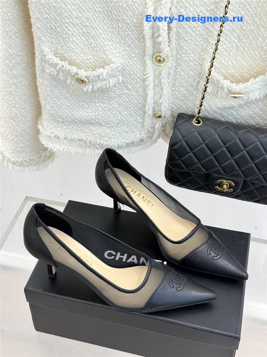 Ch**el black mesh logo toe pumps