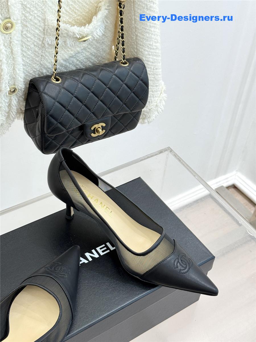 Ch**el black mesh logo toe pumps