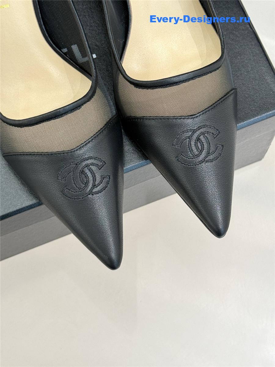 Ch**el black mesh logo toe pumps