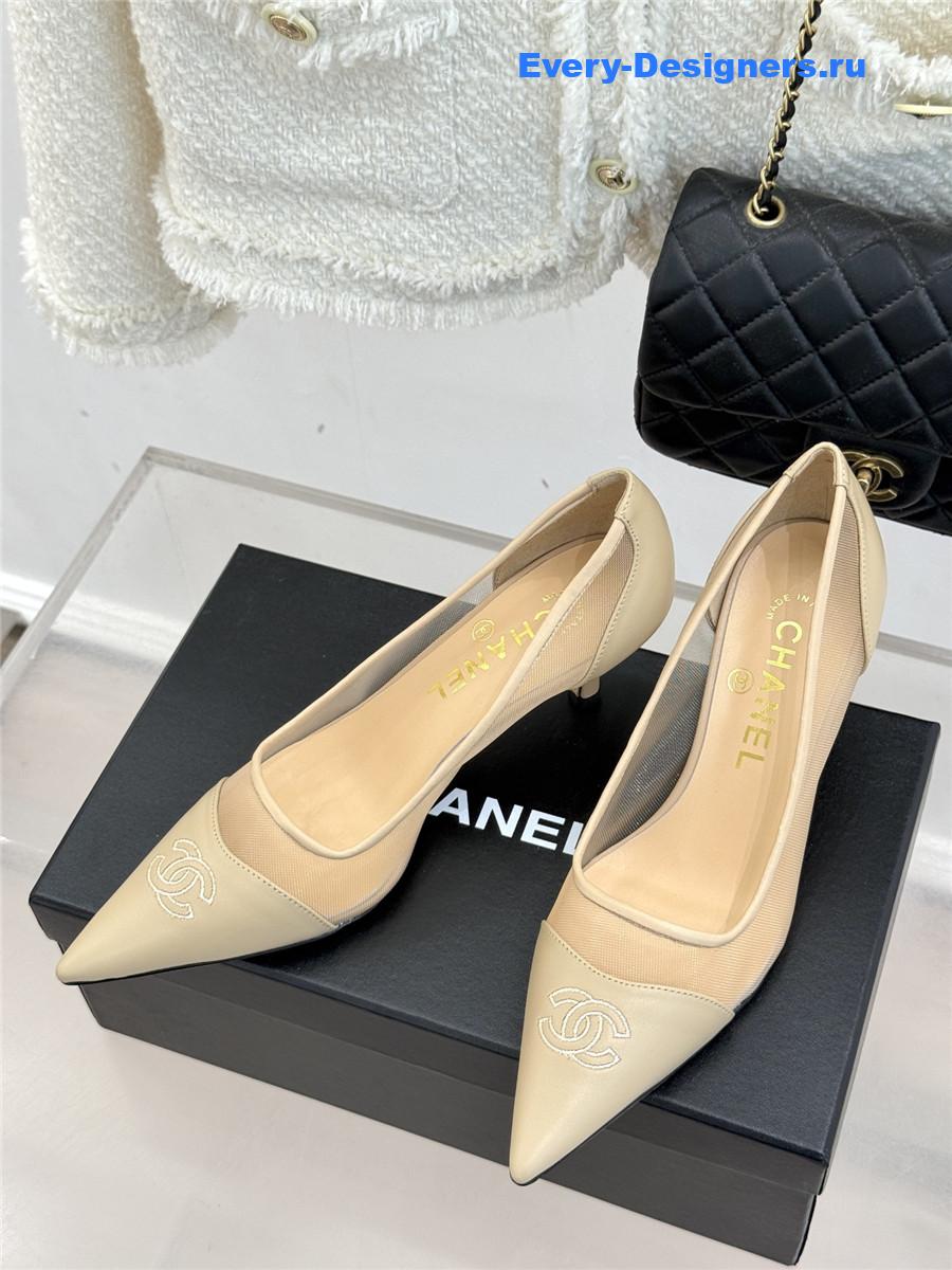 Ch**el beige mesh logo toe pumps