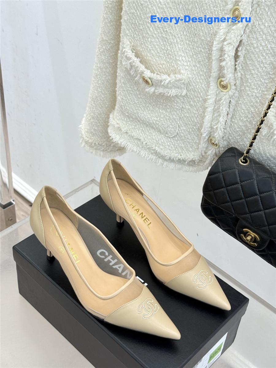 Ch**el beige mesh logo toe pumps
