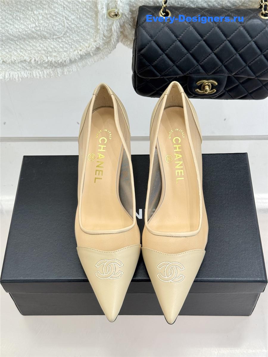 Ch**el beige mesh logo toe pumps