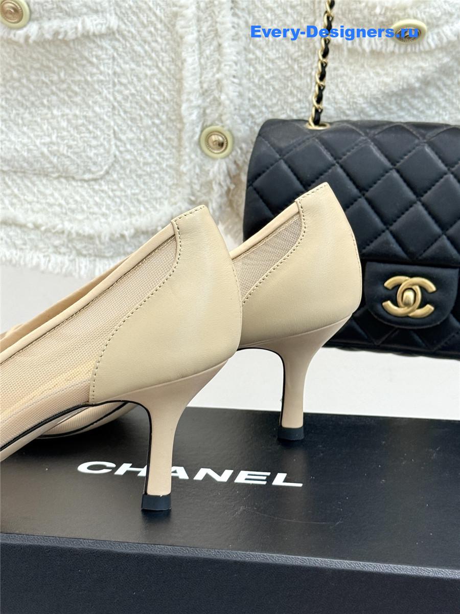 Ch**el beige mesh logo toe pumps