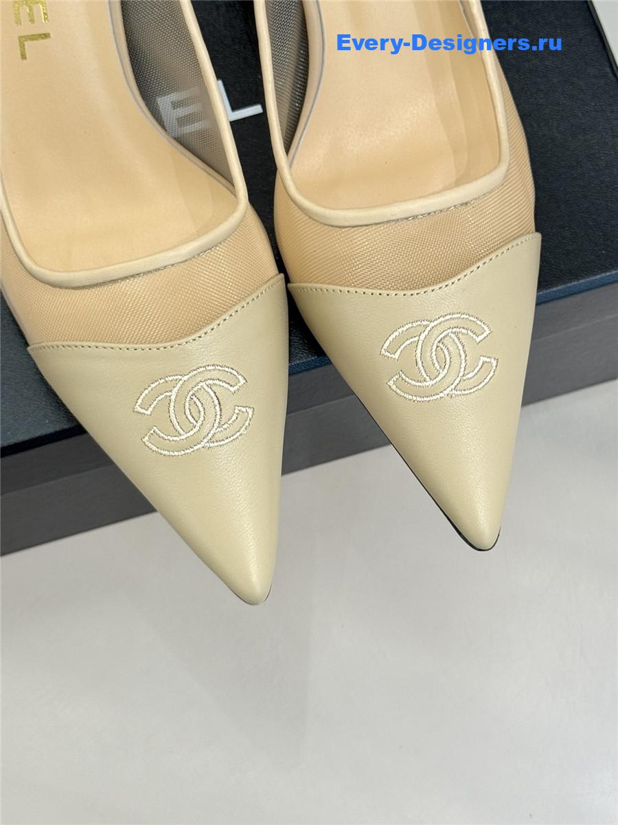 Ch**el beige mesh logo toe pumps