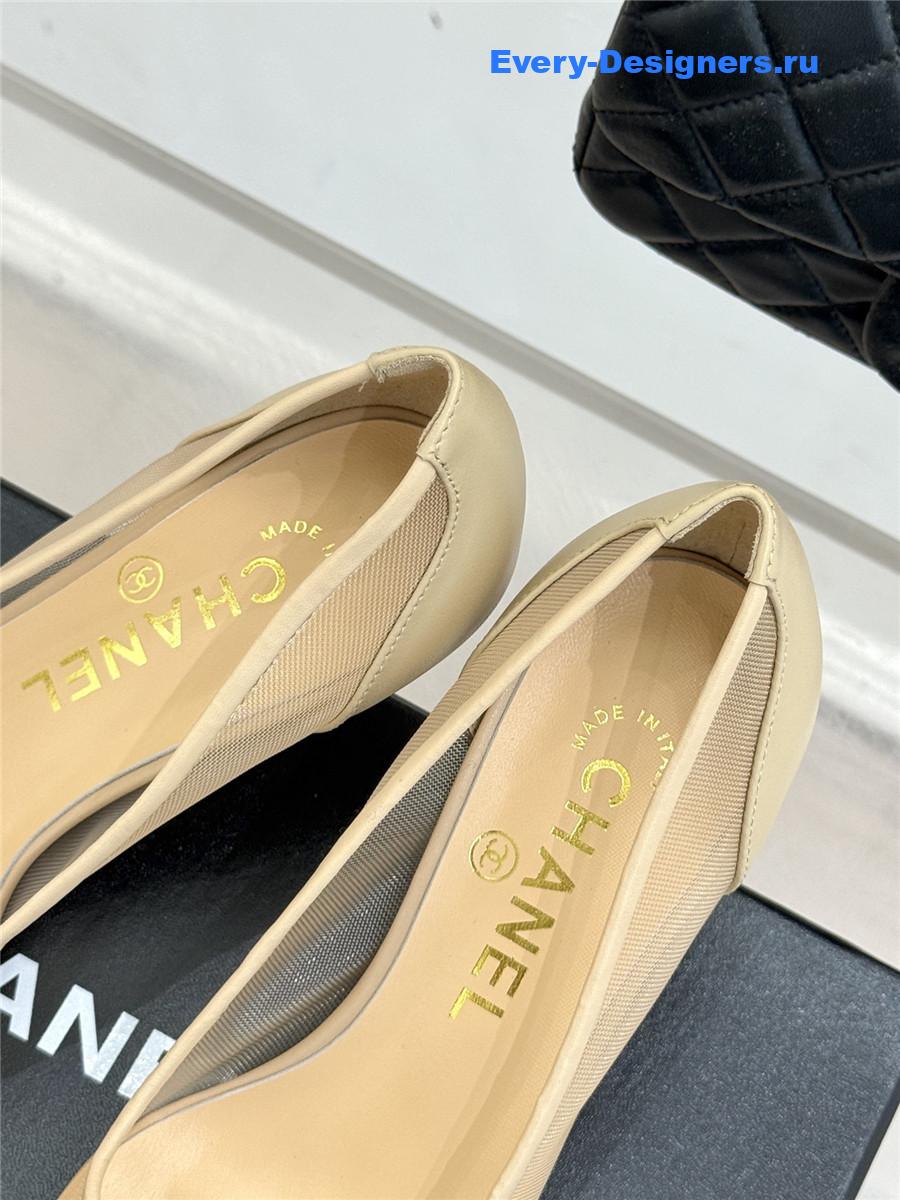 Ch**el beige mesh logo toe pumps