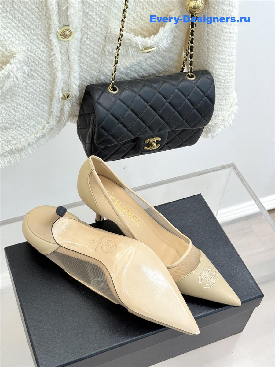 Ch**el beige mesh logo toe pumps