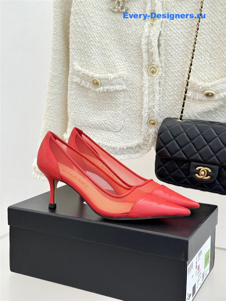 Ch**el red mesh logo toe pumps