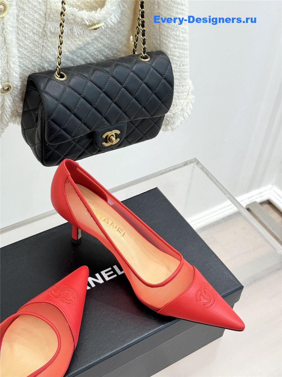 Ch**el red mesh logo toe pumps