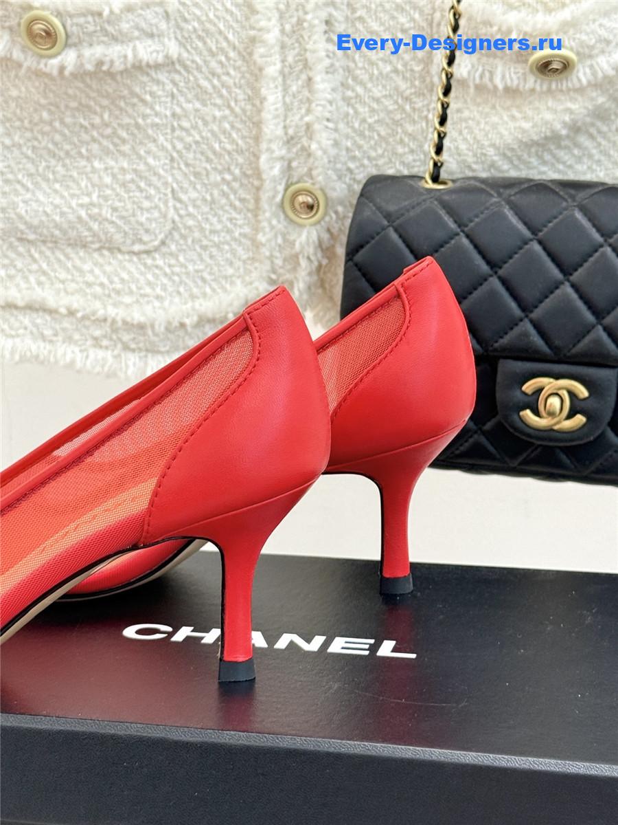 Ch**el red mesh logo toe pumps