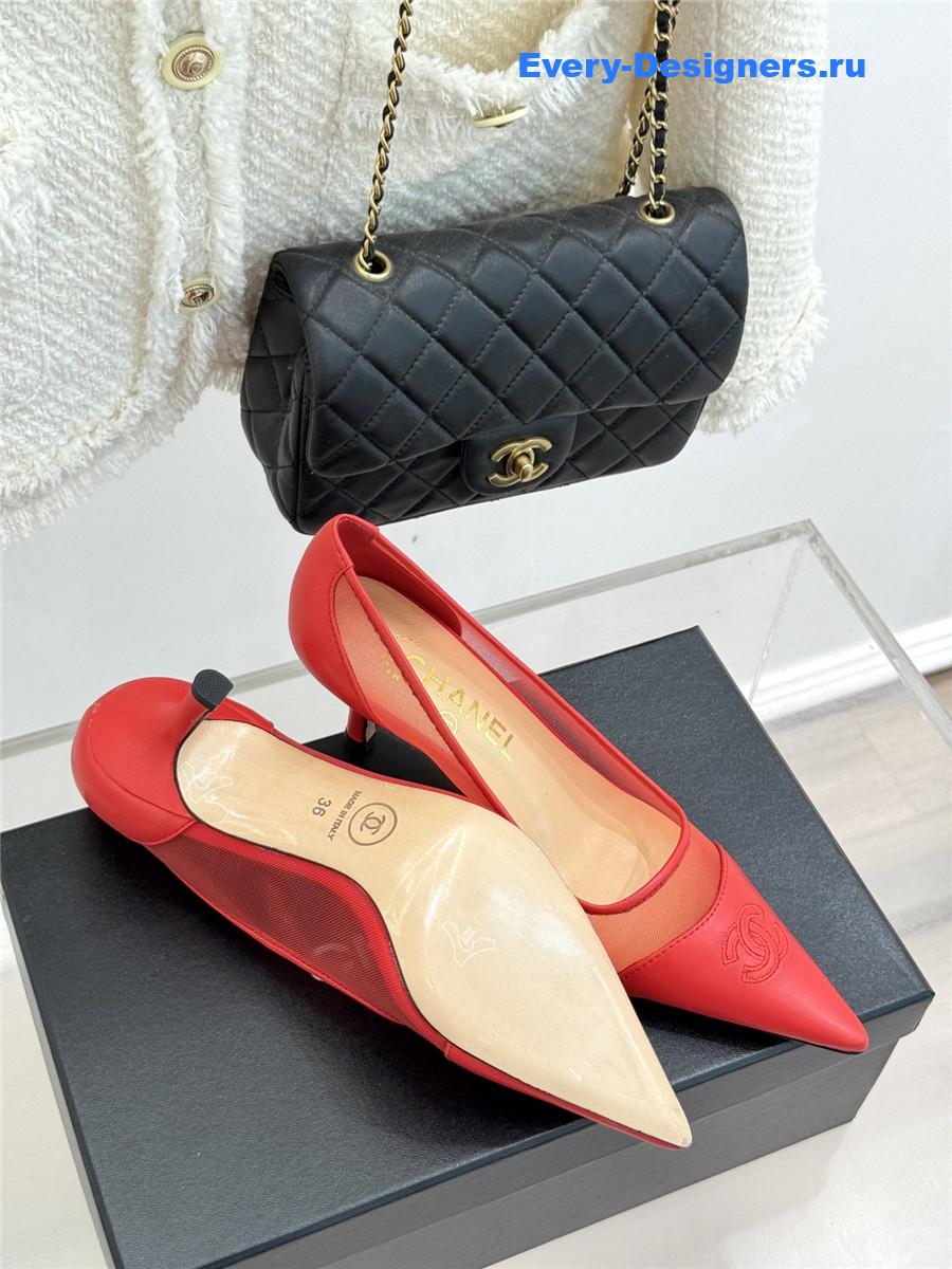 Ch**el red mesh logo toe pumps