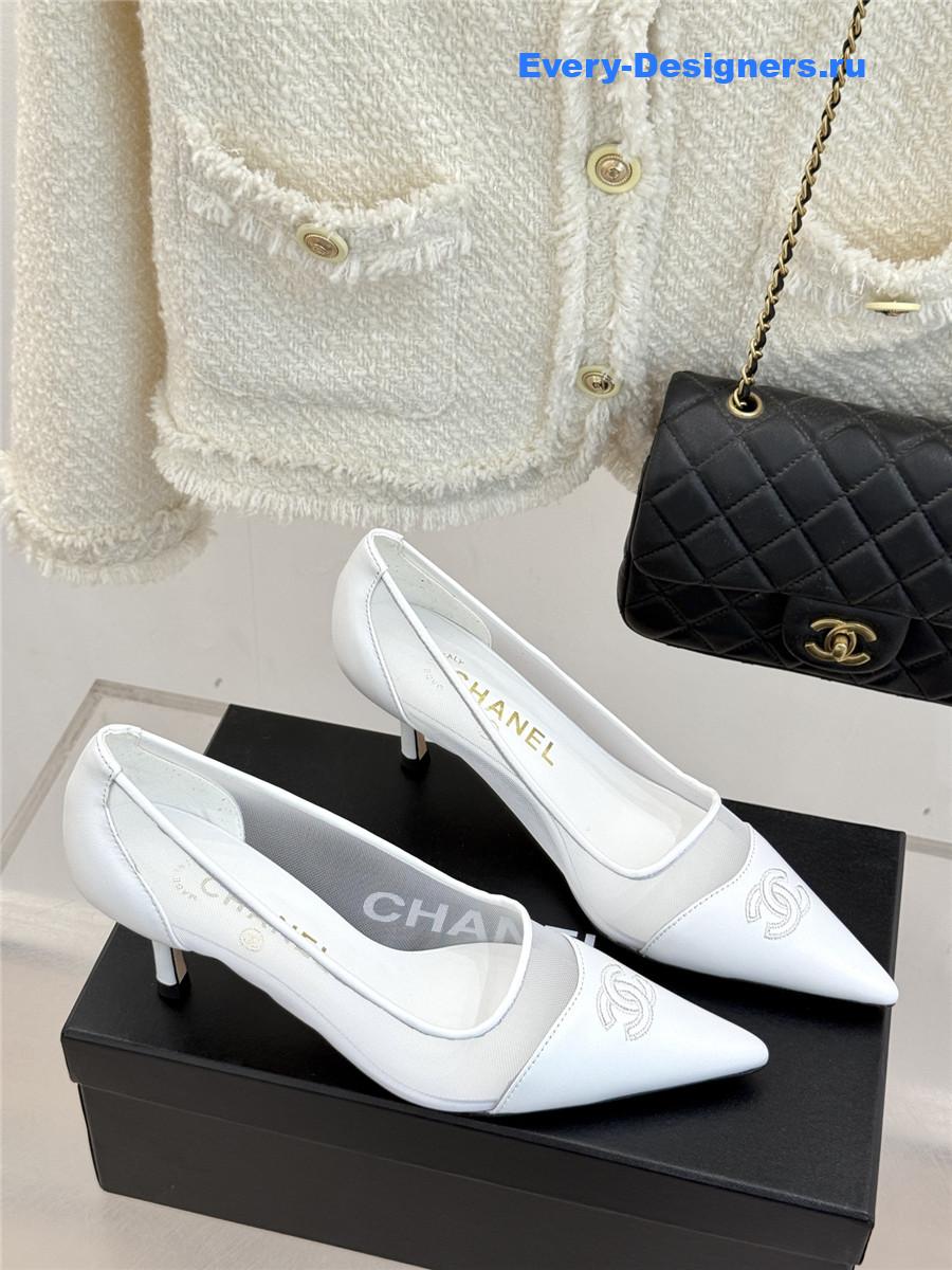 Ch**el white mesh logo toe pumps