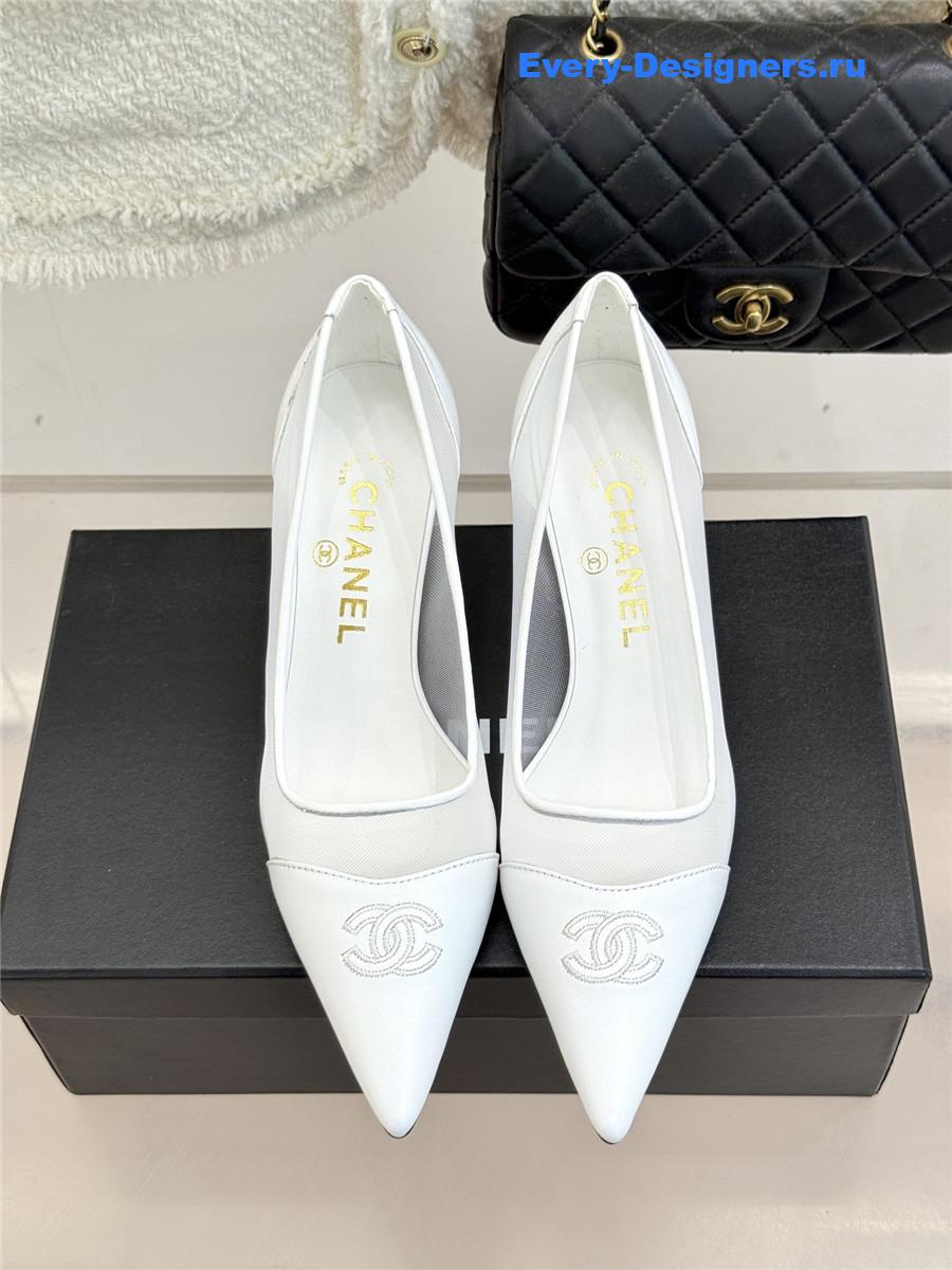 Ch**el white mesh logo toe pumps