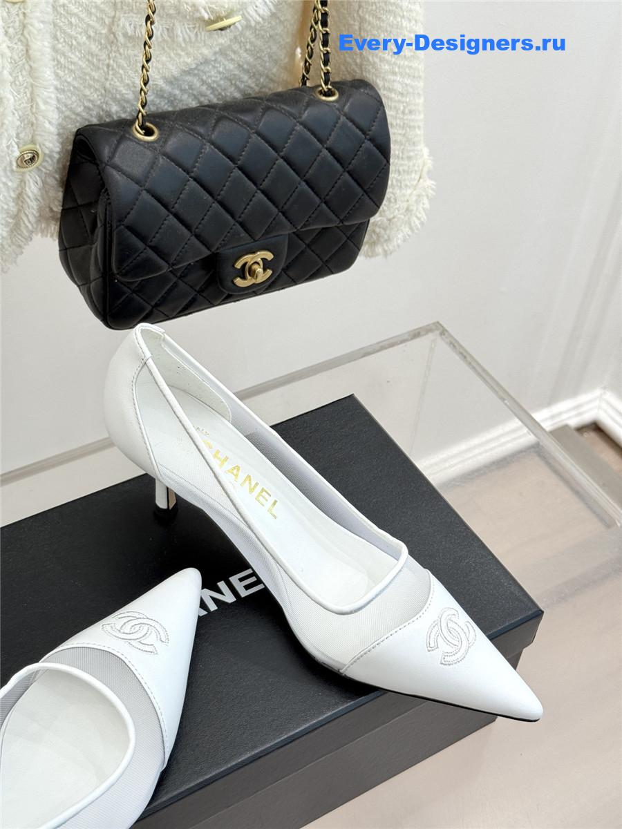 Ch**el white mesh logo toe pumps
