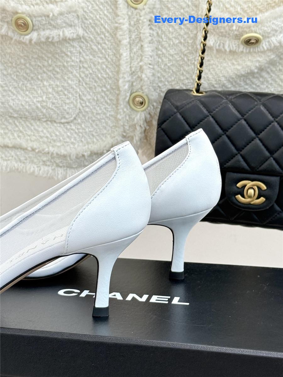 Ch**el white mesh logo toe pumps