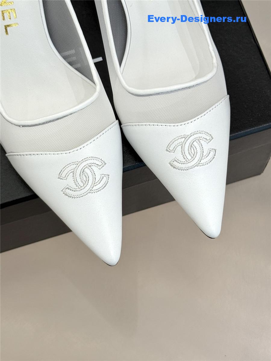 Ch**el white mesh logo toe pumps
