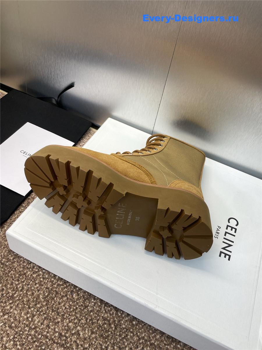 Ce1i*e bulky lace-up beige canvas & calfskin boot