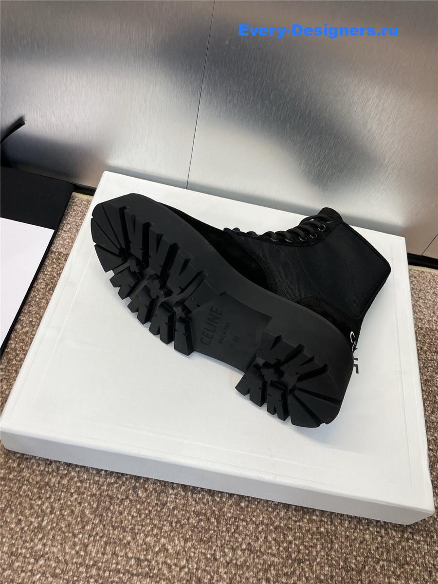 Ce1i*e bulky lace-up black canvas & calfskin boot