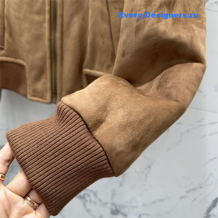 Miu Miu Brown Shearling-Trimmed Cropped Suede Jacket