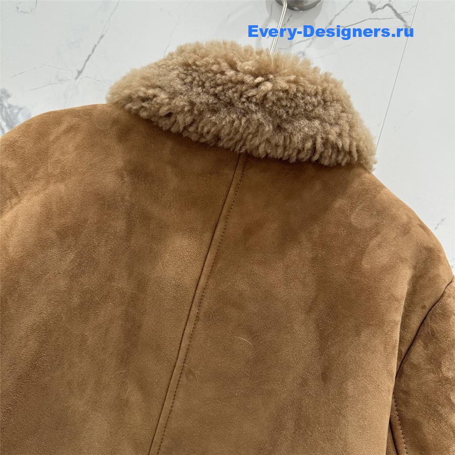 Miu Miu Brown Shearling-Trimmed Cropped Suede Jacket