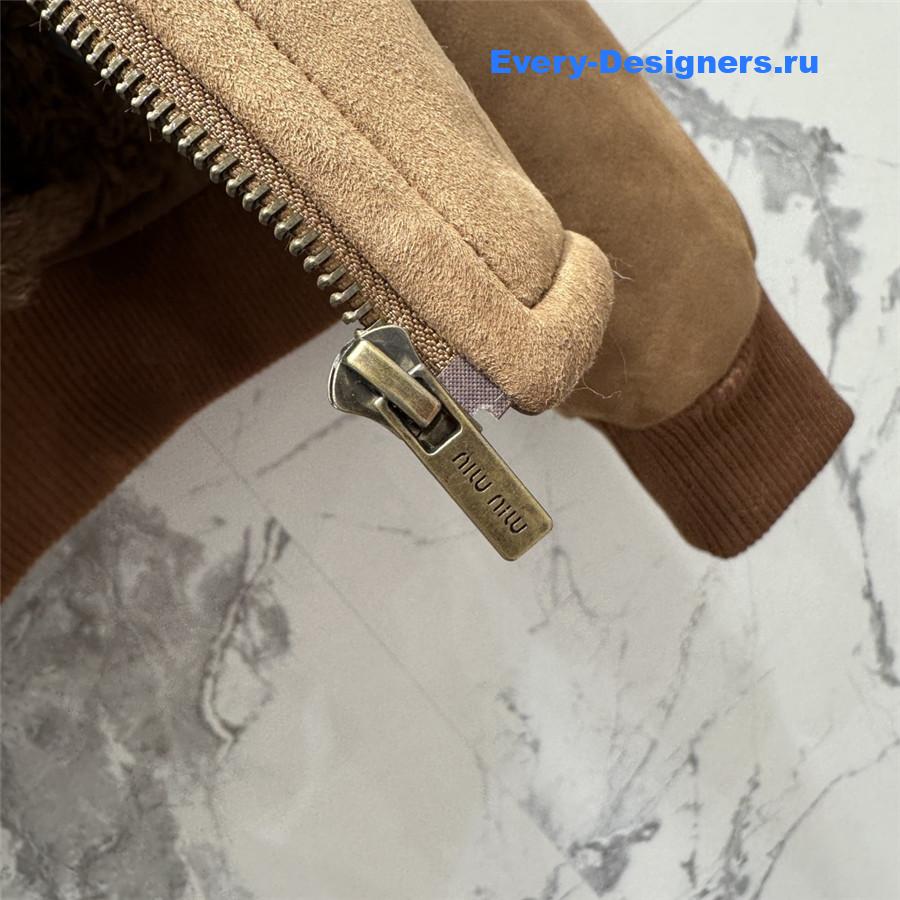 Miu Miu Brown Shearling-Trimmed Cropped Suede Jacket