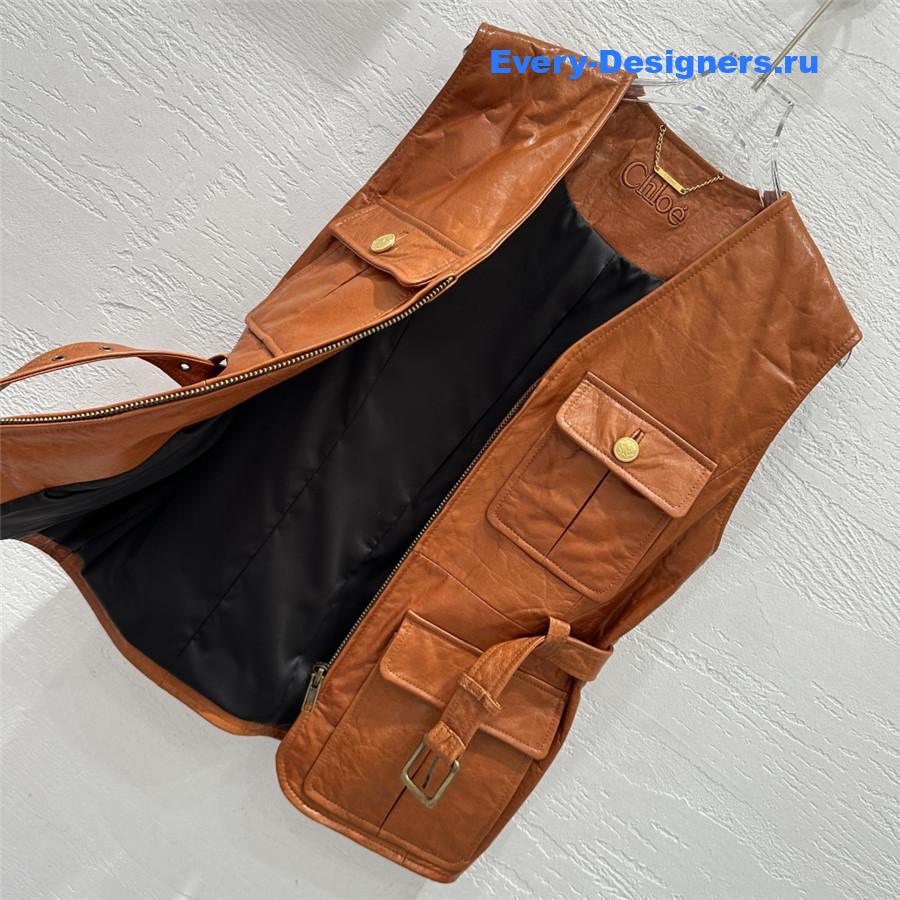 Chloé Brown Soft Leather Utilitarian Vest