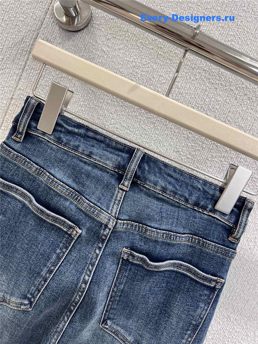 Ch**el logo embossed rhinestone jeans