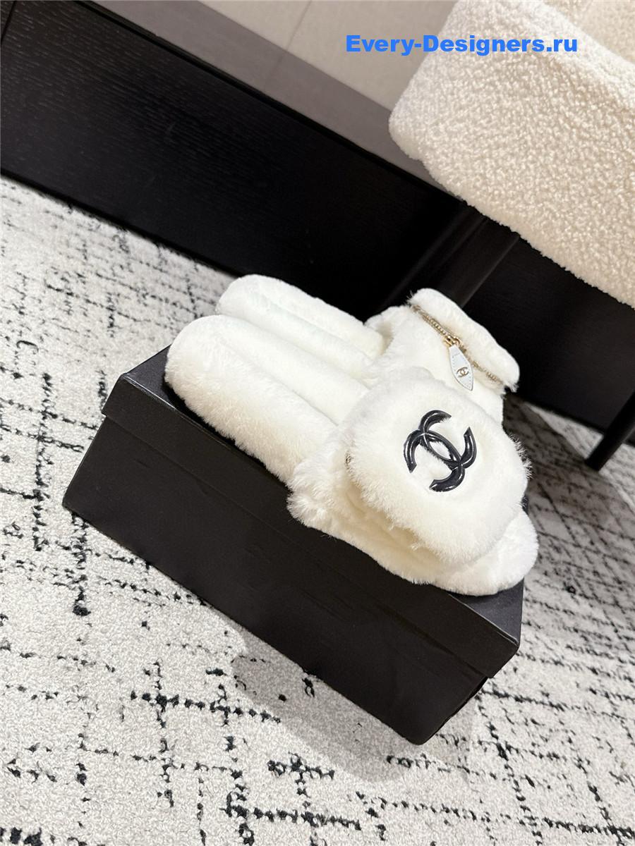 Ch**el white logo cc wool slides