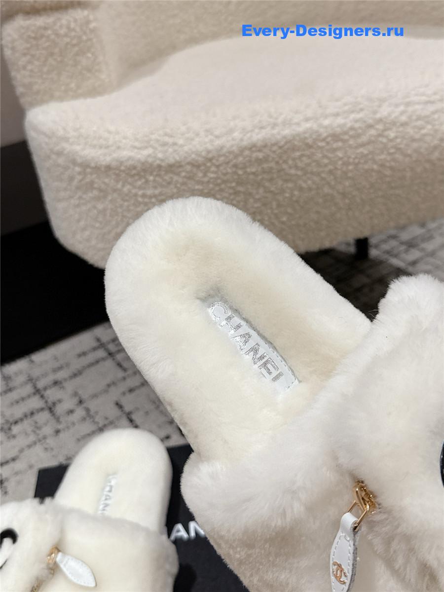 Ch**el white logo cc wool slides