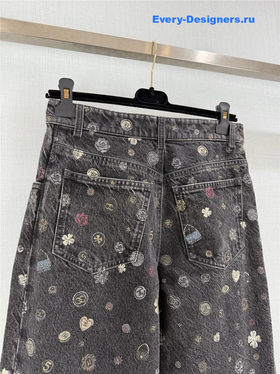 Ch**el dark gray laminated denim jeans