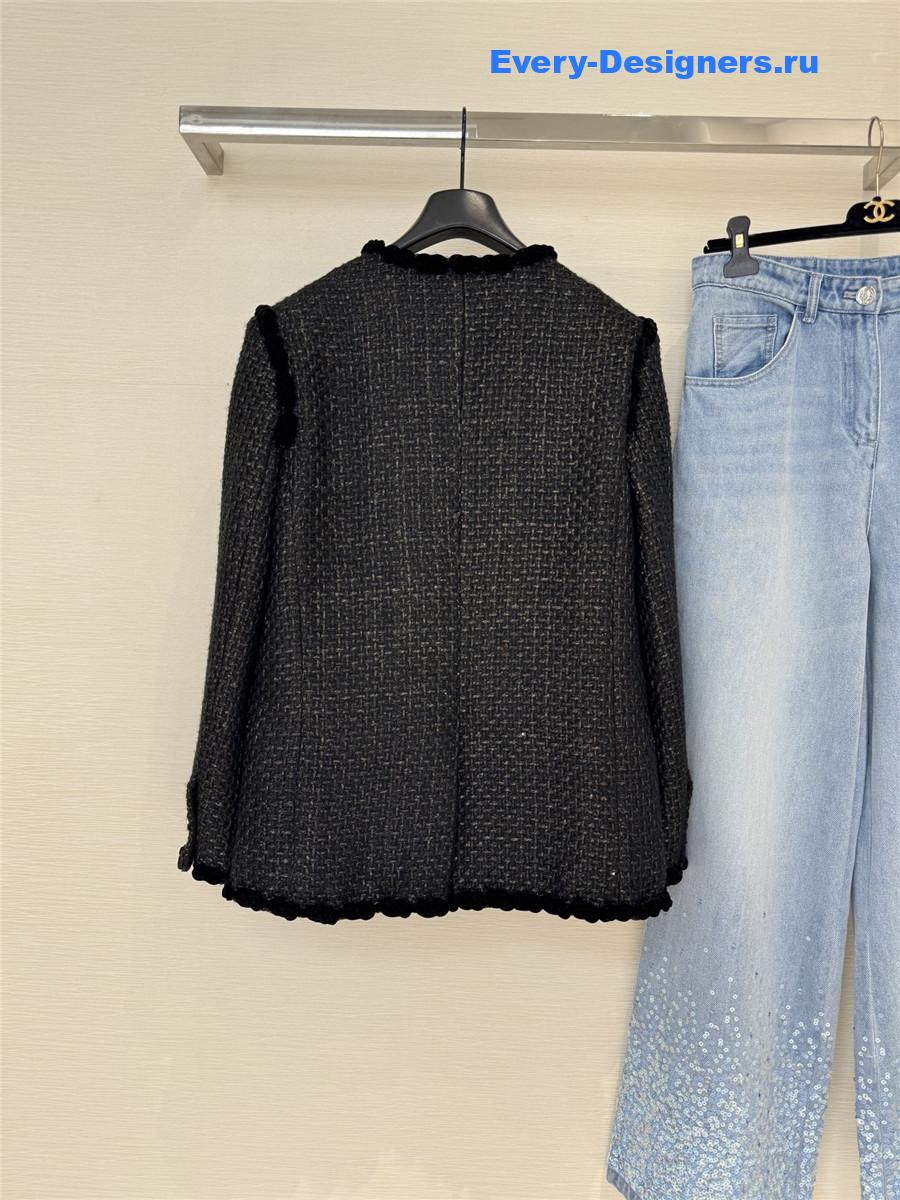 Ch**el black embroidered tweed jacket