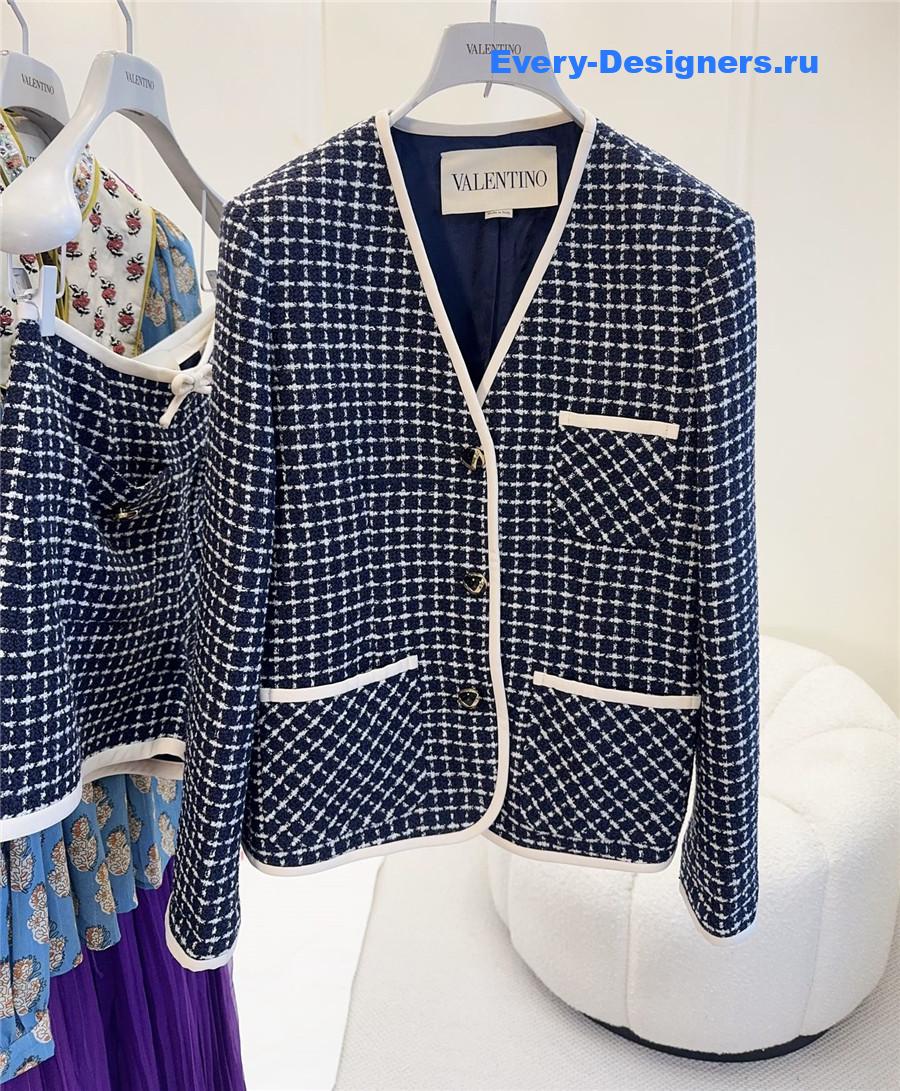 Va1e*ntin0 blue v neck check jacket set