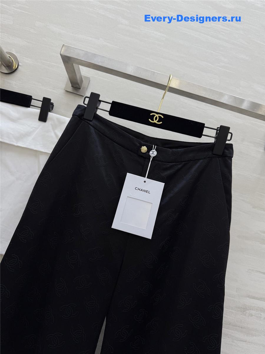 Ch**el black silk jacquard wide-leg pant