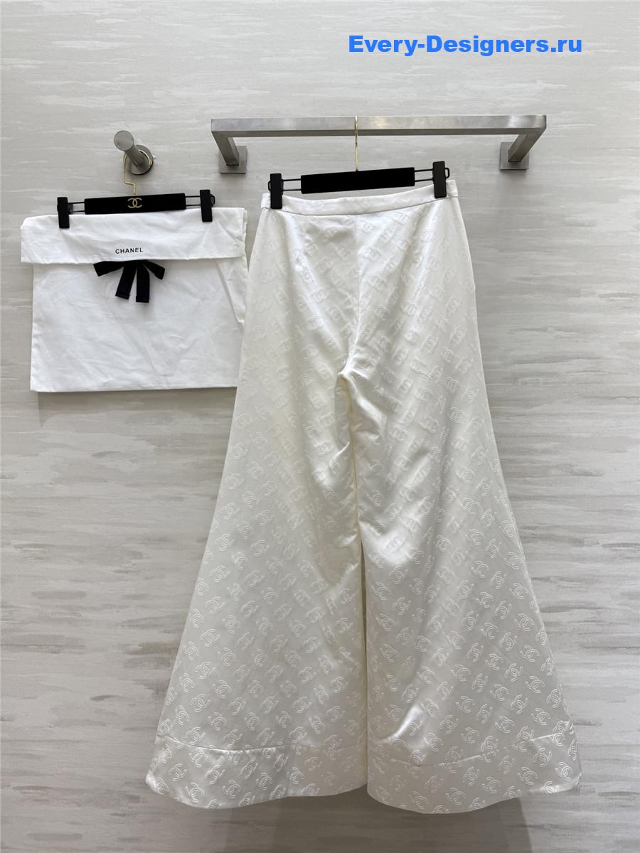 Ch**el white silk jacquard wide-leg pant