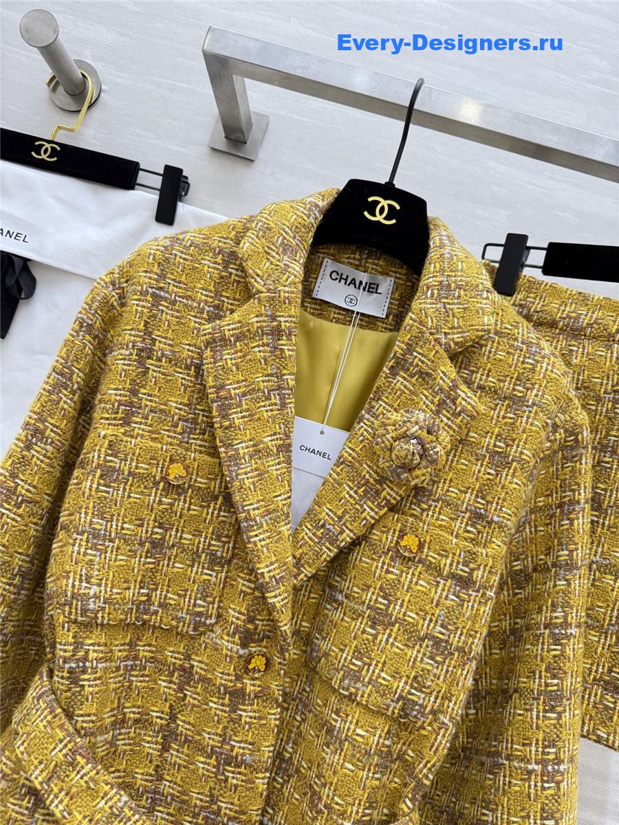 Ch**el yellow tweed detailed dress with blazer sets
