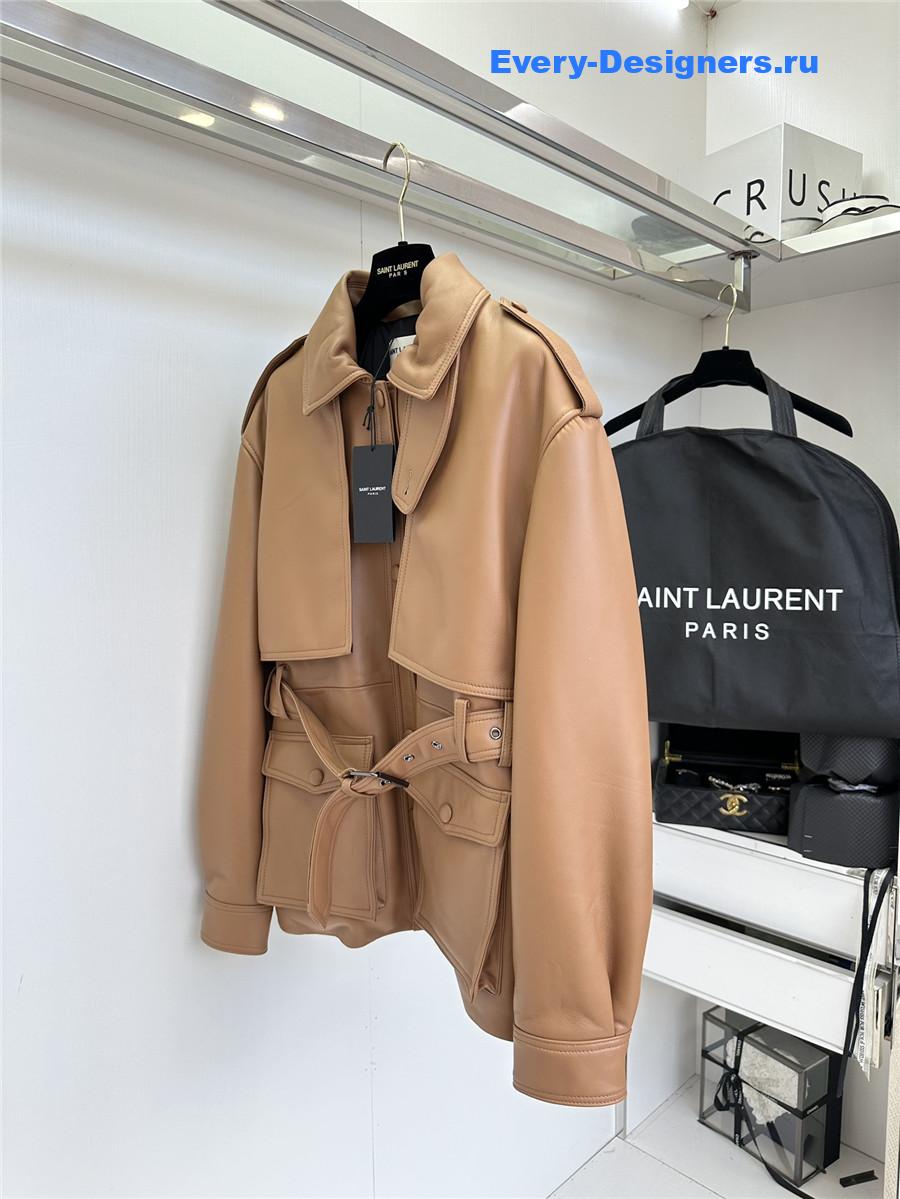 Sa1nt Lau*nt saharienne brown lambskin leather jacket